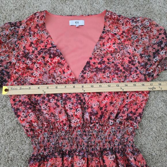 Women’s Floral Smocked Ruffle Tiered Maxi Dress S Boho Romantic Cottagecore - Picture 4 of 6